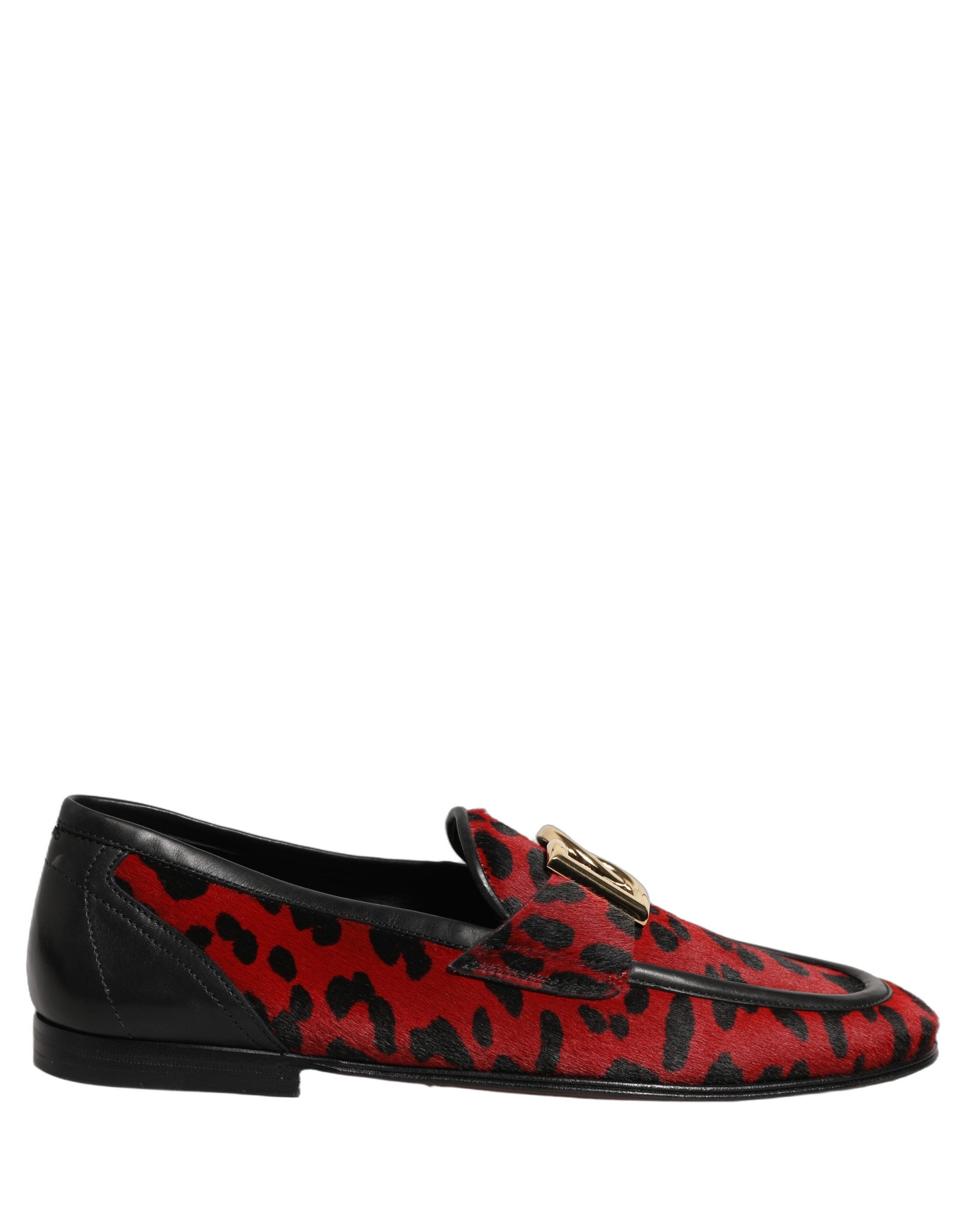 Red Leopard Print Pony Hair Dress Loafers Shoes
