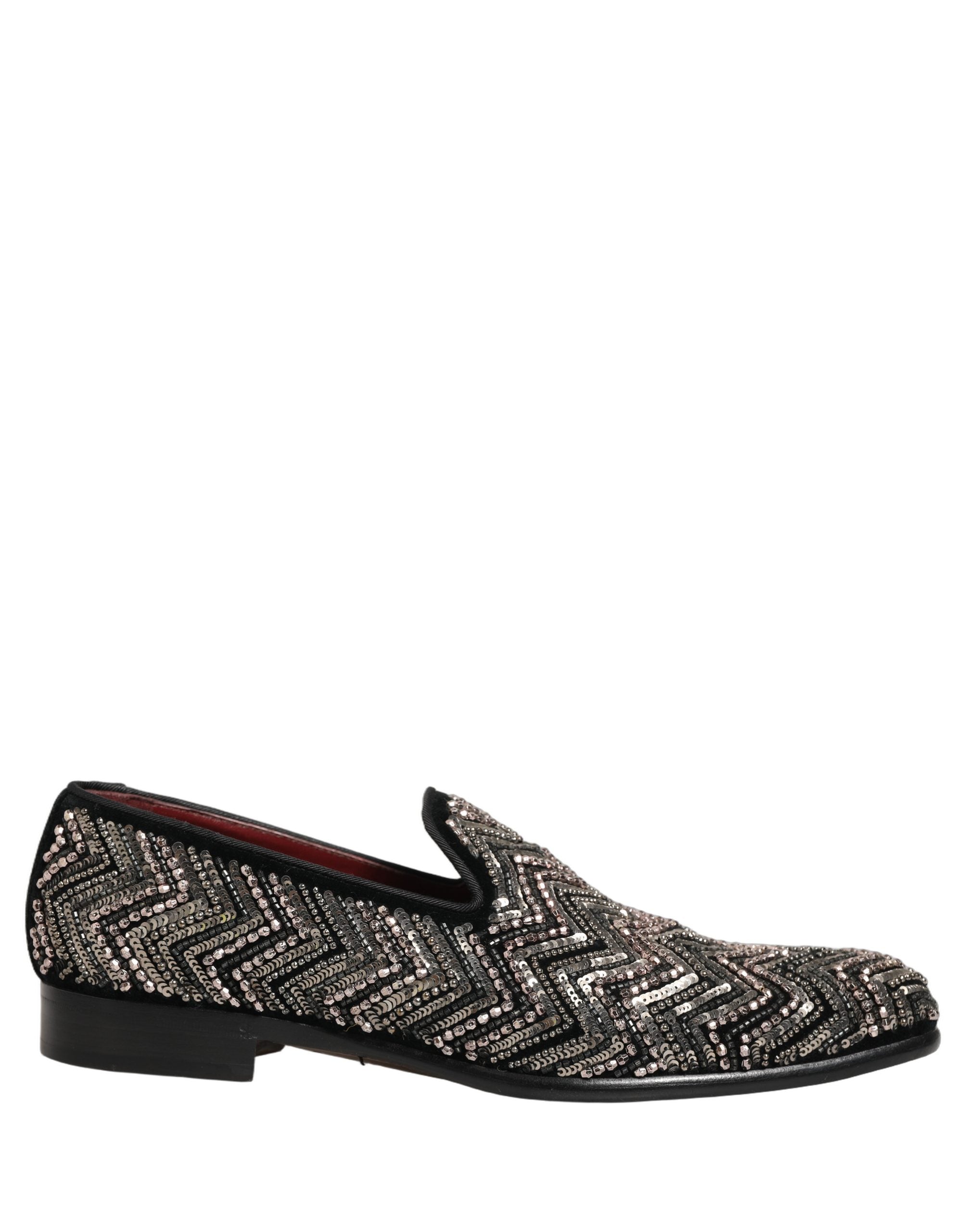 Black Velvet Floral Embellished Loafers Shoes