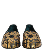Black Gold Floral Jacquard Dress Loafers Shoes