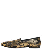 Black Gold Floral Jacquard Dress Loafers Shoes