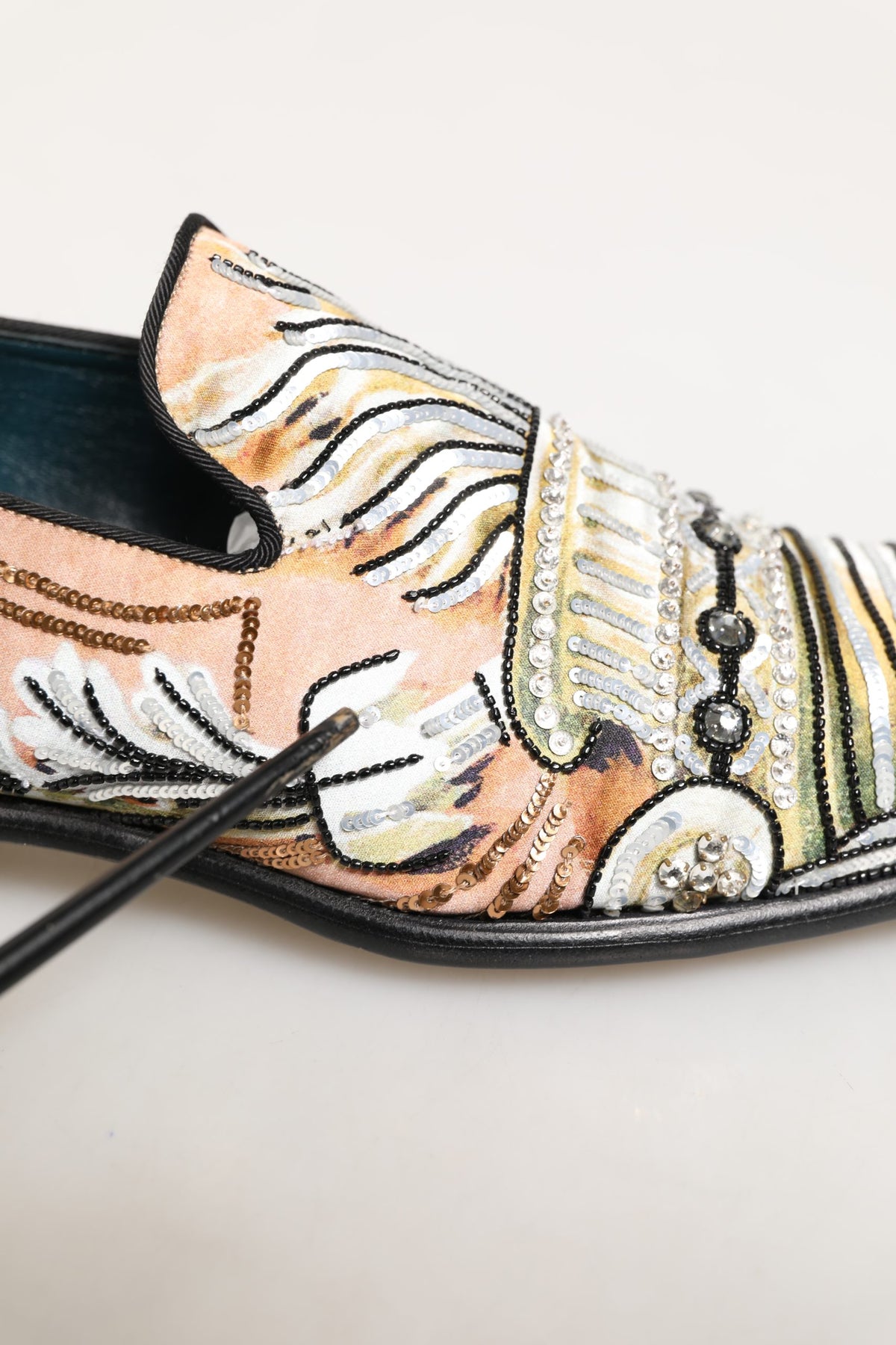 Multicolor Brocade Sequin Dress Loafers Shoes