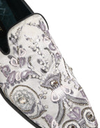 White Sequined Formal Slip On Loafers Shoes