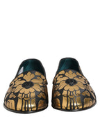 Black Gold Floral Jacquard Dress Loafers Shoes