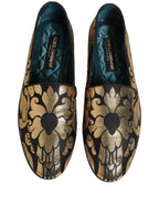 Black Gold Floral Jacquard Dress Loafers Shoes