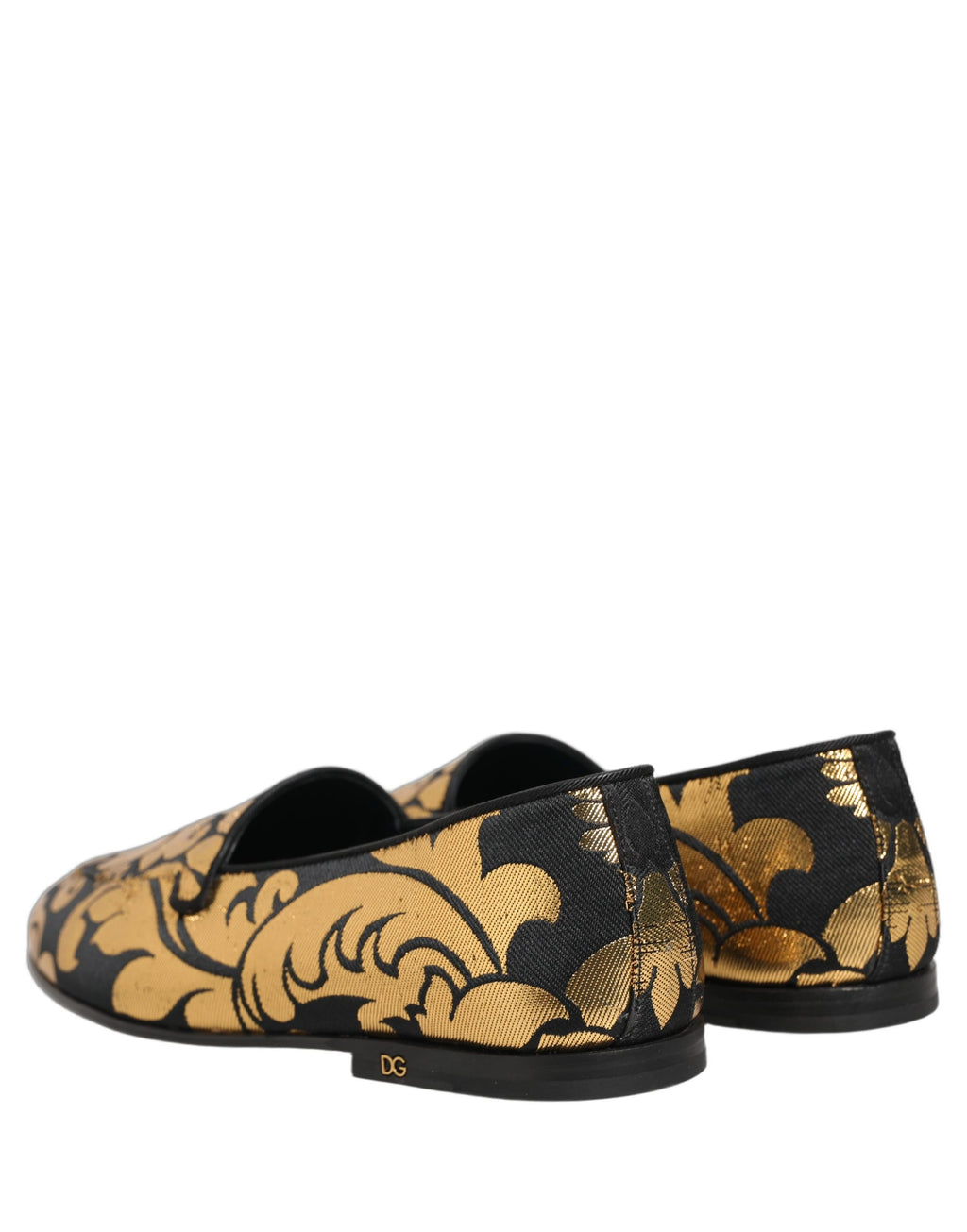Black Gold Floral Jacquard Dress Loafers Shoes