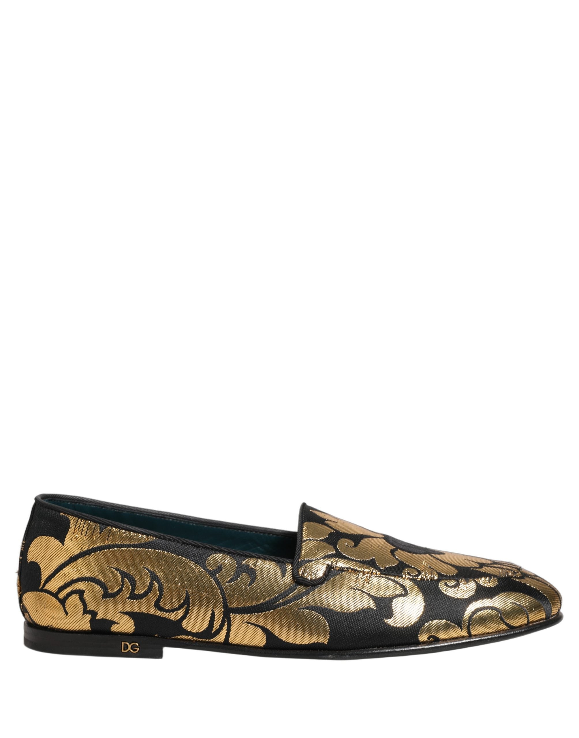 Black Gold Floral Jacquard Dress Loafers Shoes