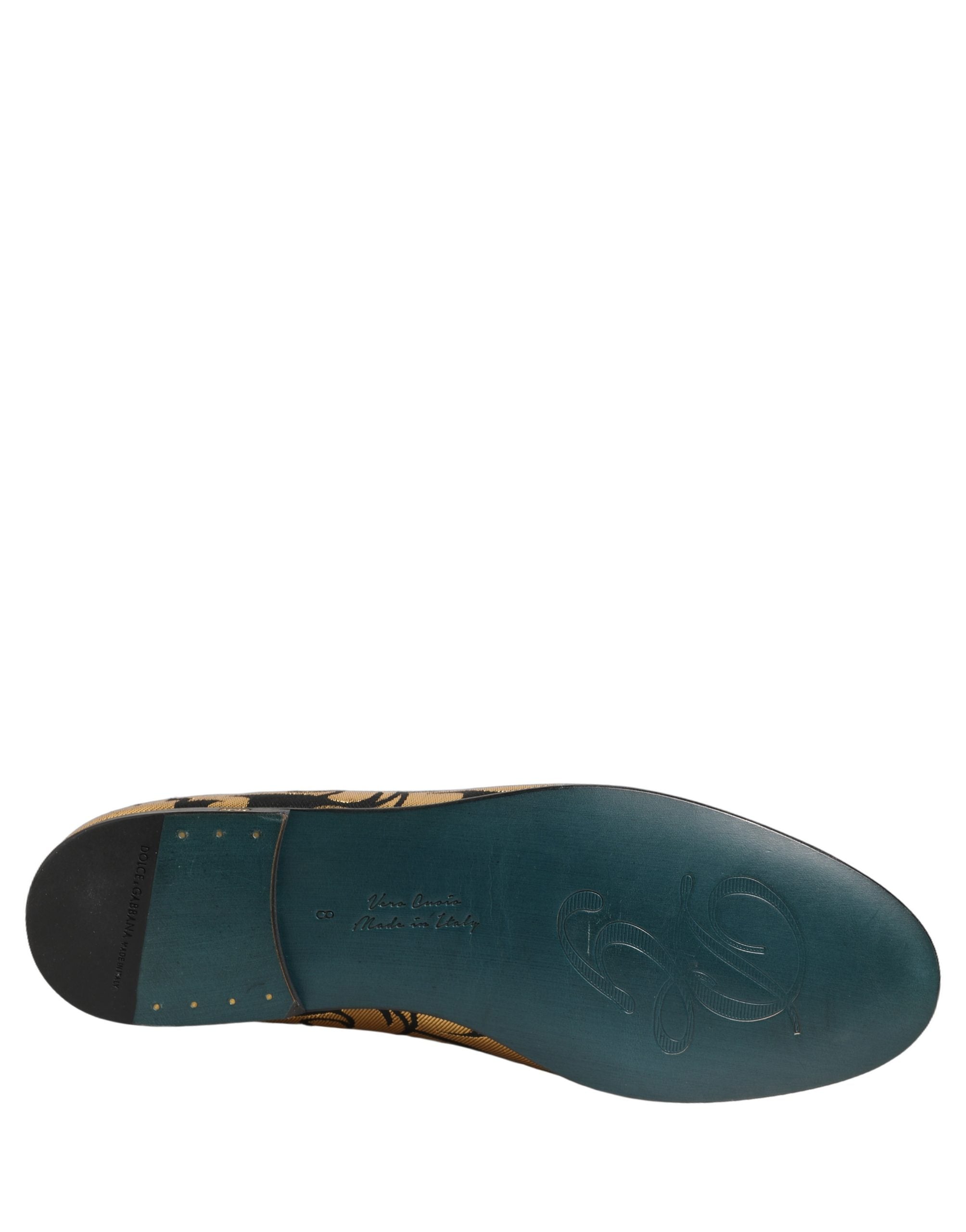 Black Gold Floral Jacquard Dress Loafers Shoes