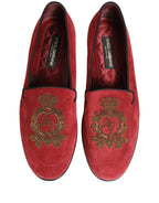 Red Velvet Logo Embroidery Men Loafers Shoes
