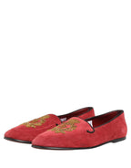 Red Velvet Logo Embroidery Men Loafers Shoes