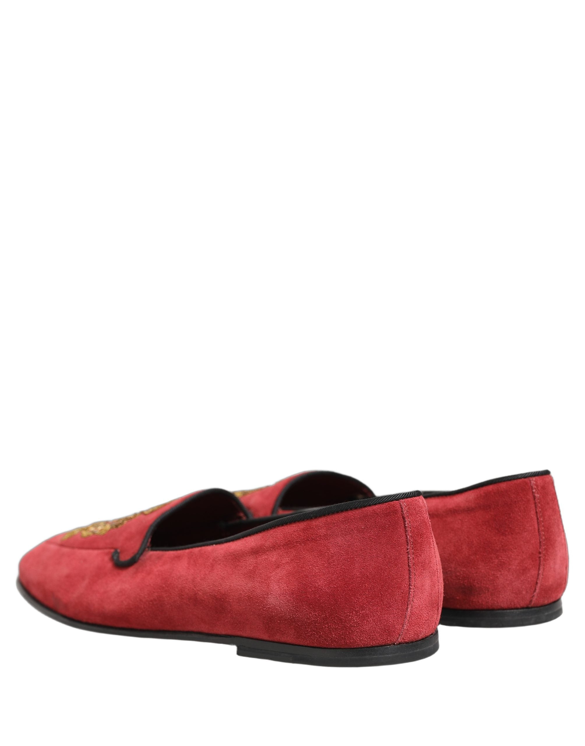 Red Velvet Logo Embroidery Men Loafers Shoes