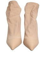 Beige Stretch Socks Heels Ankle Boots Shoes
