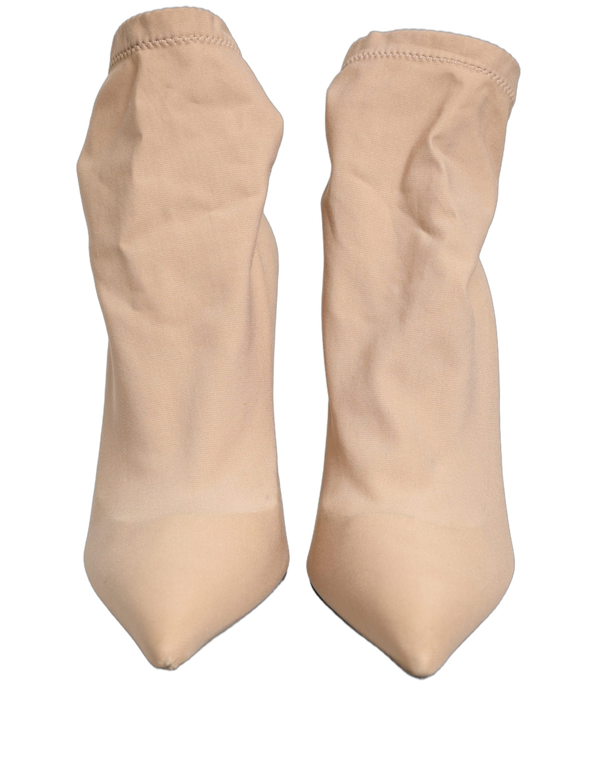 Beige Stretch Socks Heels Ankle Boots Shoes