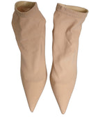 Beige Stretch Socks Heels Ankle Boots Shoes