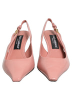 Pink Leather Mid Heels Slingbacks Shoes