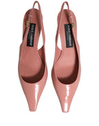 Pink Leather Mid Heels Slingbacks Shoes