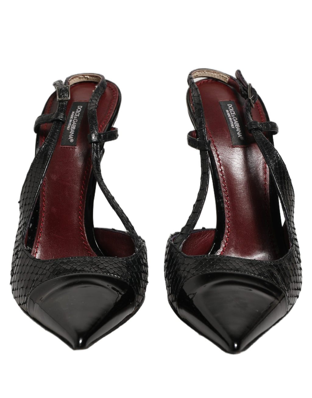 Black Exotic Patent Leather Slingback Pumps Shoes