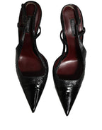 Black Exotic Patent Leather Slingback Pumps Shoes