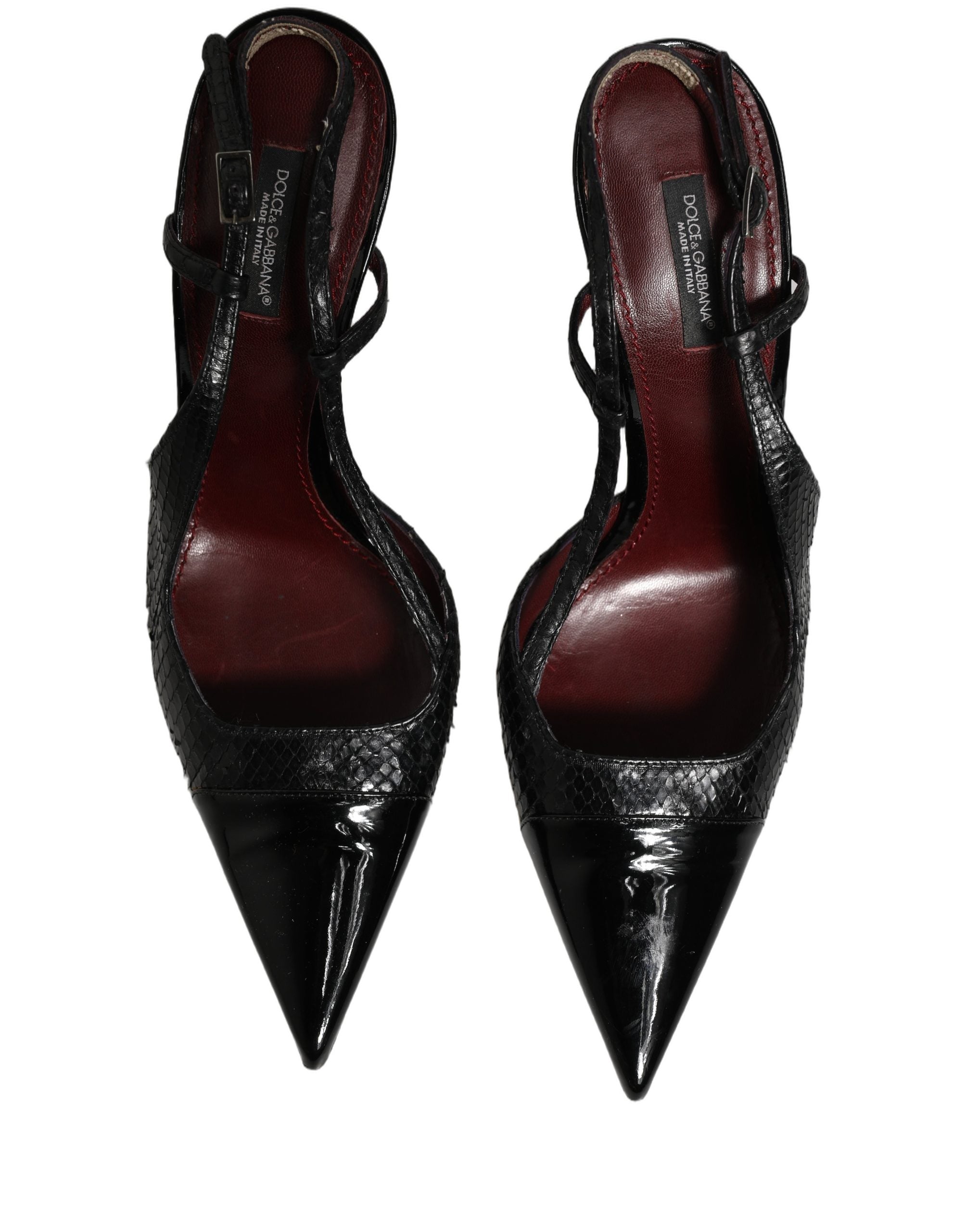 Black Exotic Patent Leather Slingback Pumps Shoes