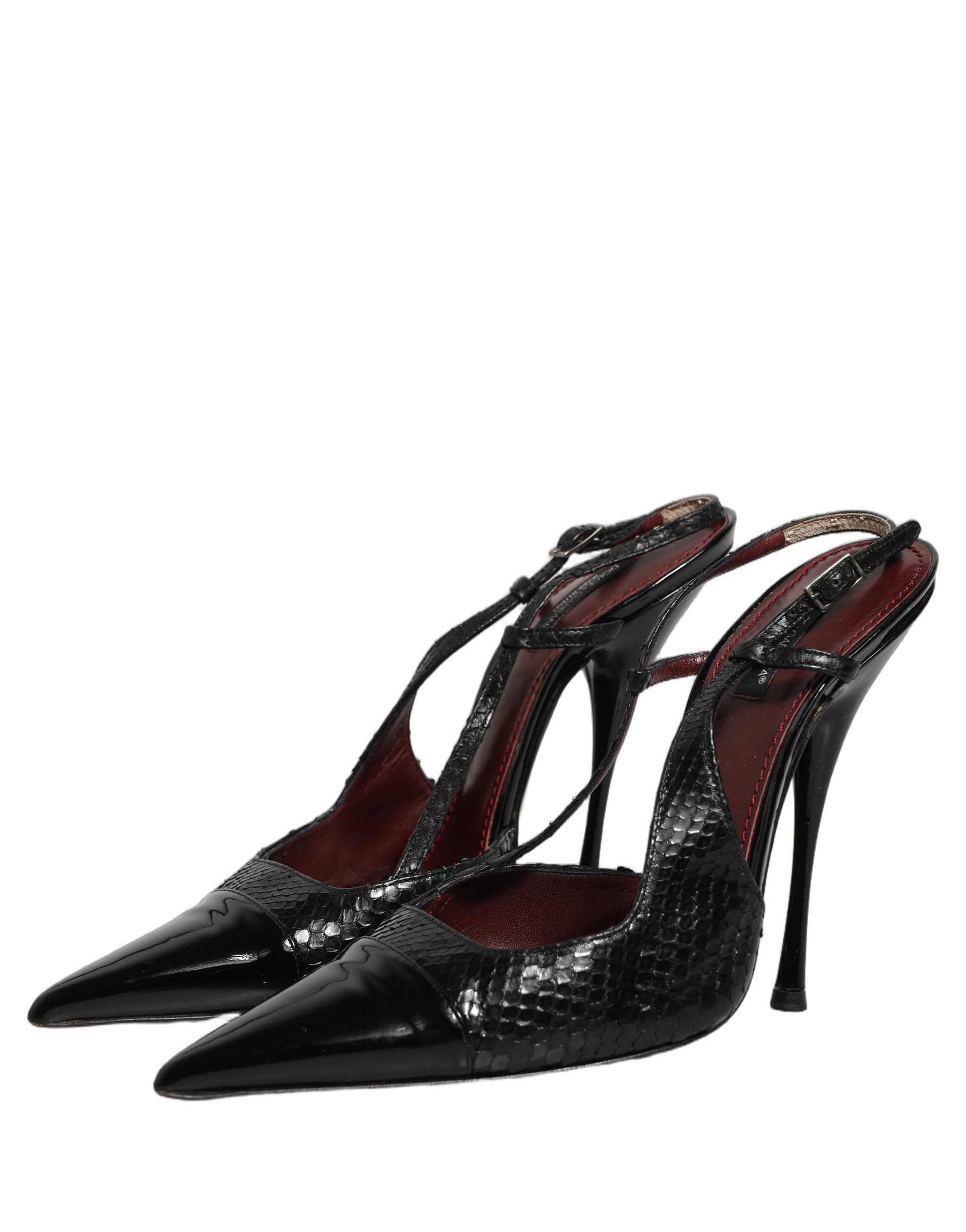 Black Exotic Patent Leather Slingback Pumps Shoes