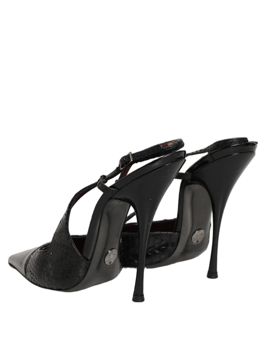 Black Exotic Patent Leather Slingback Pumps Shoes