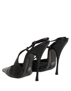 Black Exotic Patent Leather Slingback Pumps Shoes