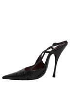 Black Exotic Patent Leather Slingback Pumps Shoes