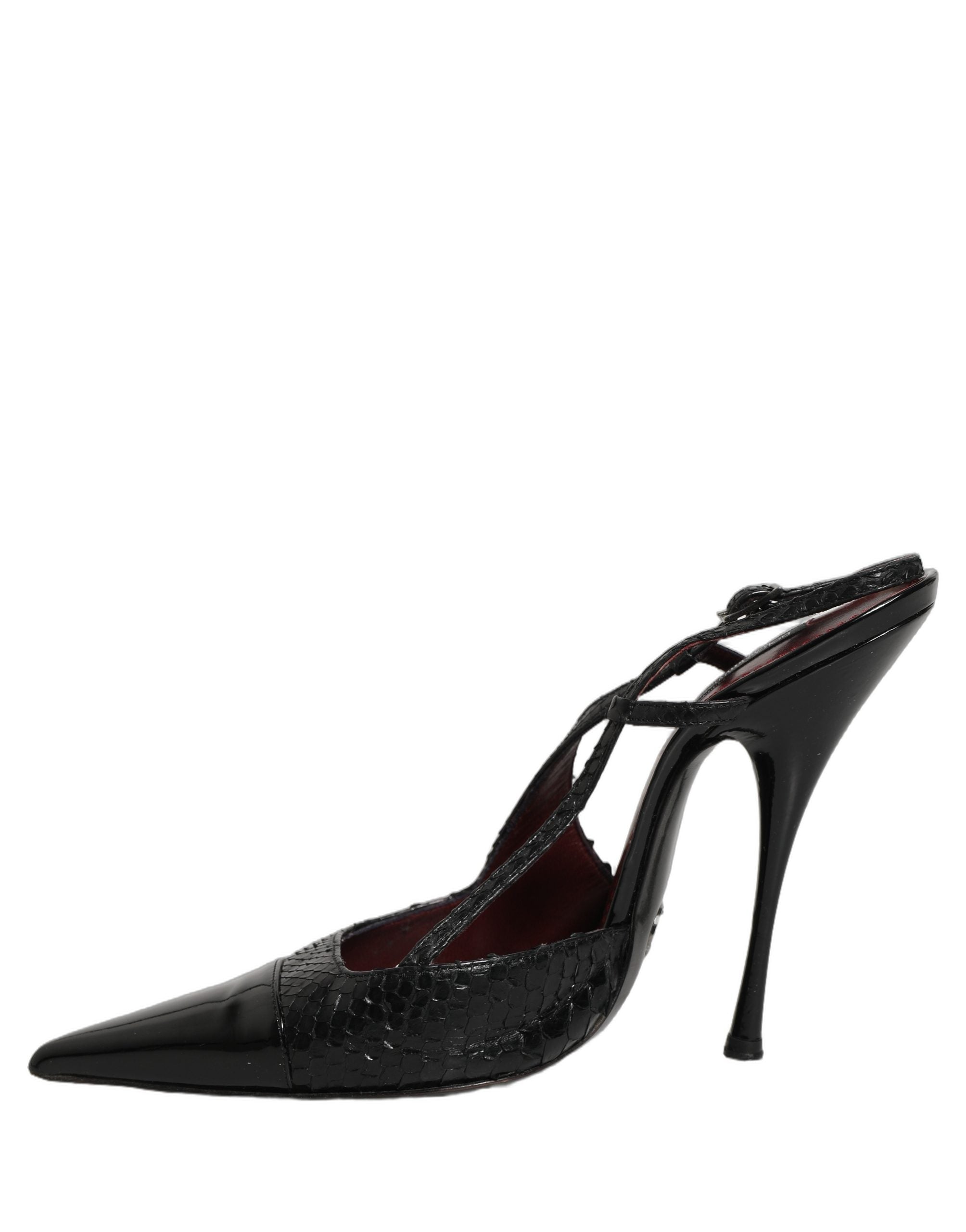 Black Exotic Patent Leather Slingback Pumps Shoes