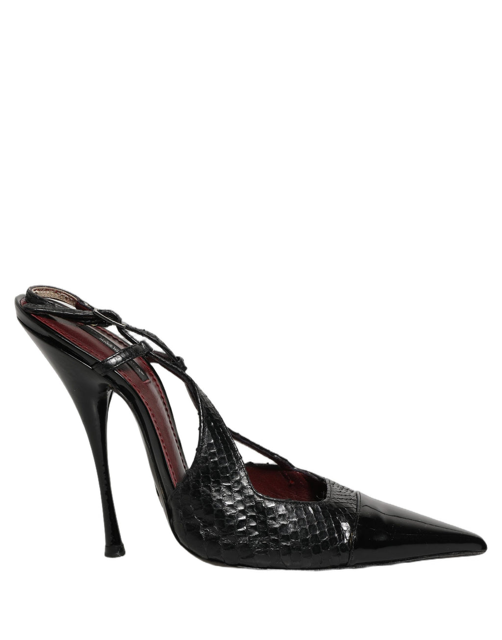 Black Exotic Patent Leather Slingback Pumps Shoes