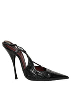 Black Exotic Patent Leather Slingback Pumps Shoes