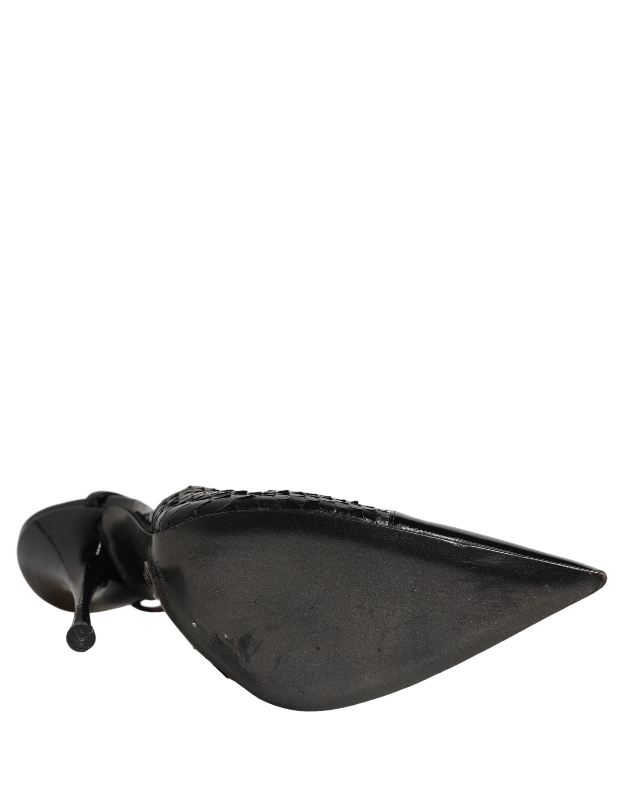 Black Exotic Patent Leather Slingback Pumps Shoes