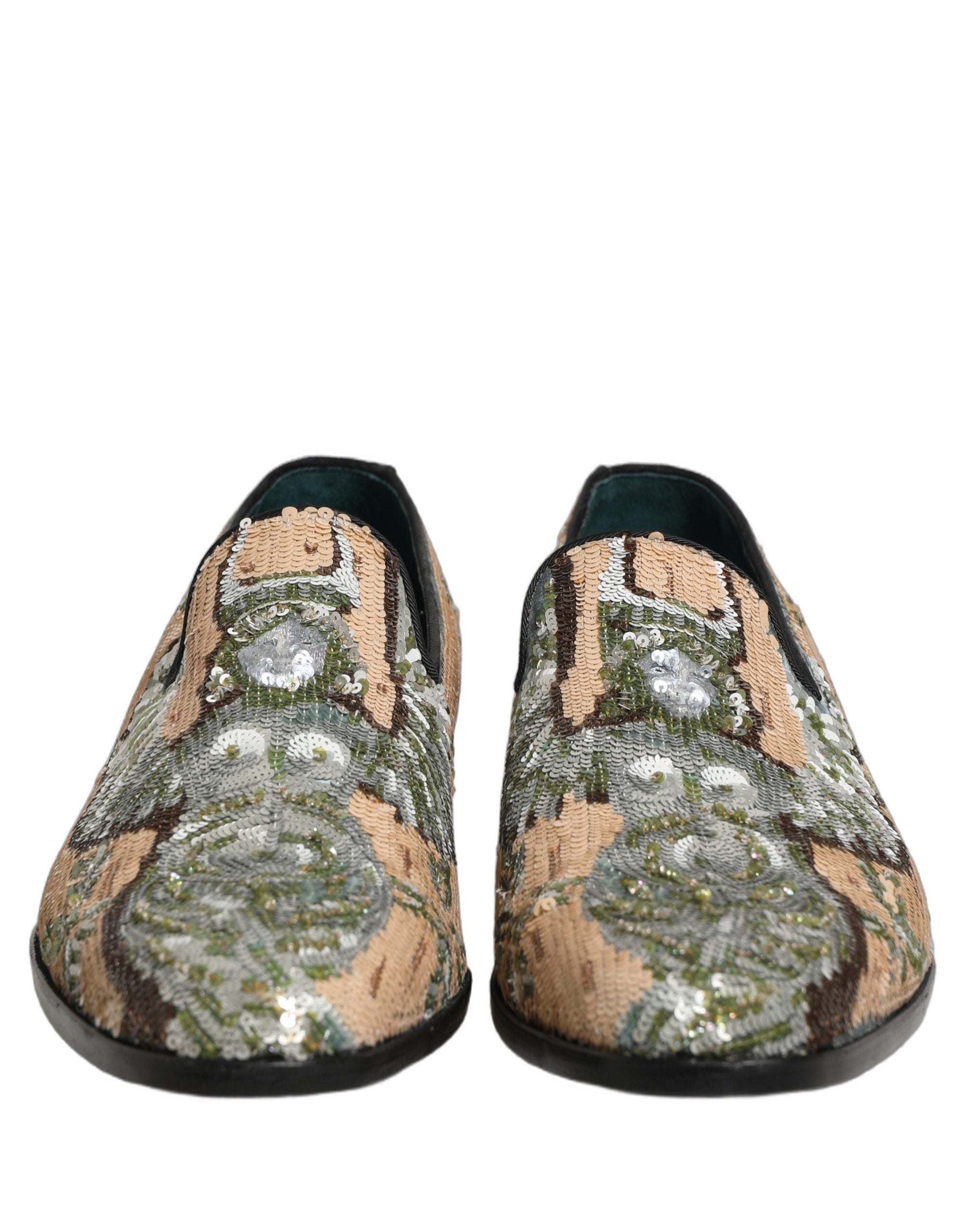 Beige Sequin Embroidery Dress Loafers Shoes