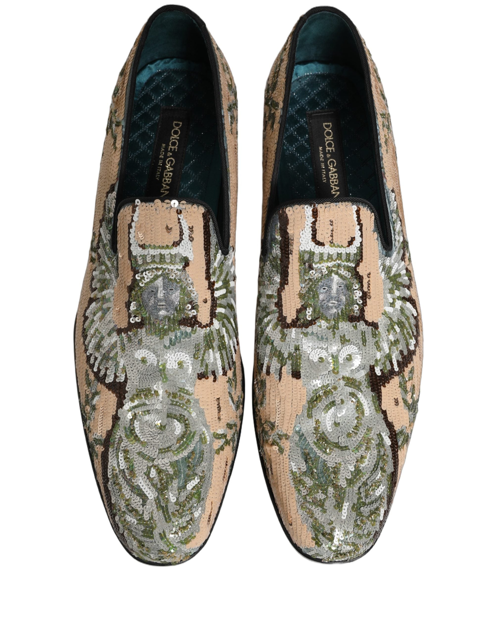 Beige Sequin Embroidery Dress Loafers Shoes