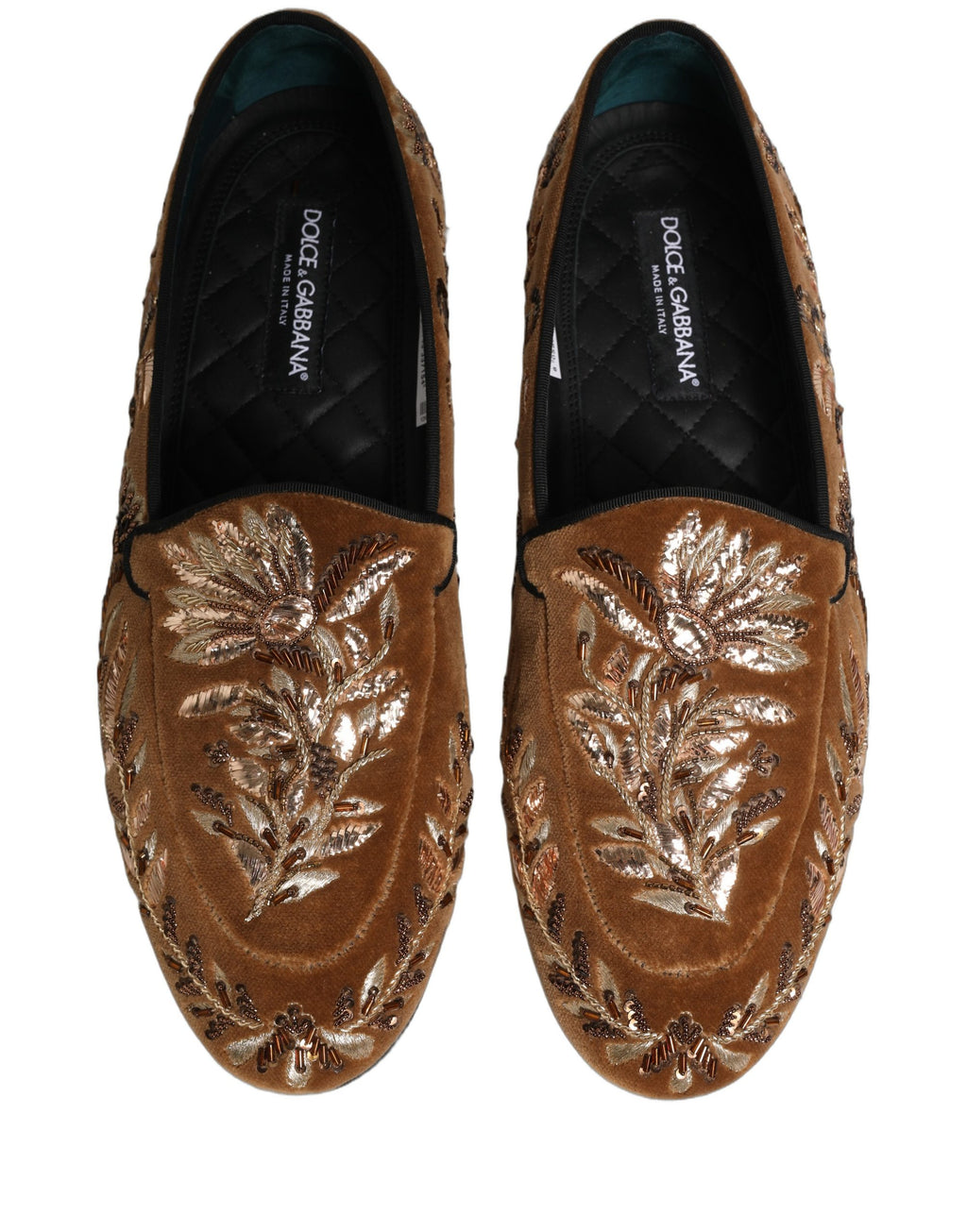 Brown Velvet Floral Embroidery Loafers Shoes