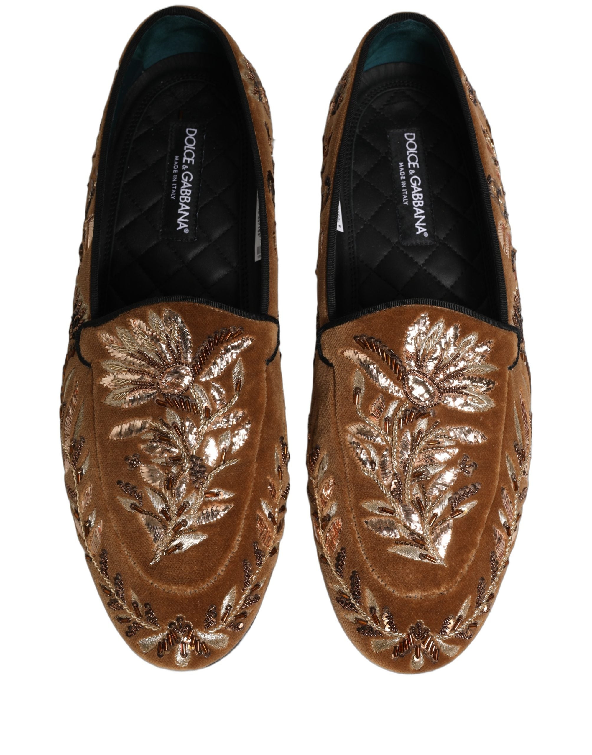 Brown Velvet Floral Embroidery Loafers Shoes