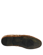 Brown Velvet Floral Embroidery Loafers Shoes
