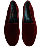 Maroon Velvet Slip On Men Flats Loafers Shoes