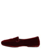 Maroon Velvet Slip On Men Flats Loafers Shoes