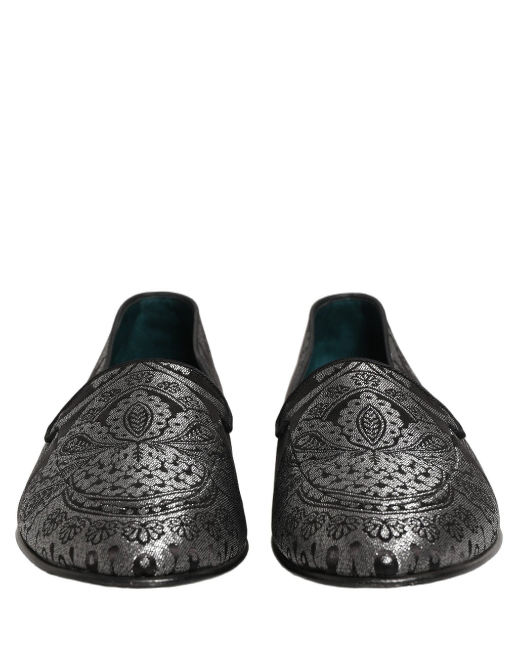 Silver Jacquard Leather Slip On Loafers Shoes