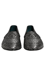 Silver Jacquard Leather Slip On Loafers Shoes