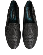 Silver Jacquard Leather Slip On Loafers Shoes