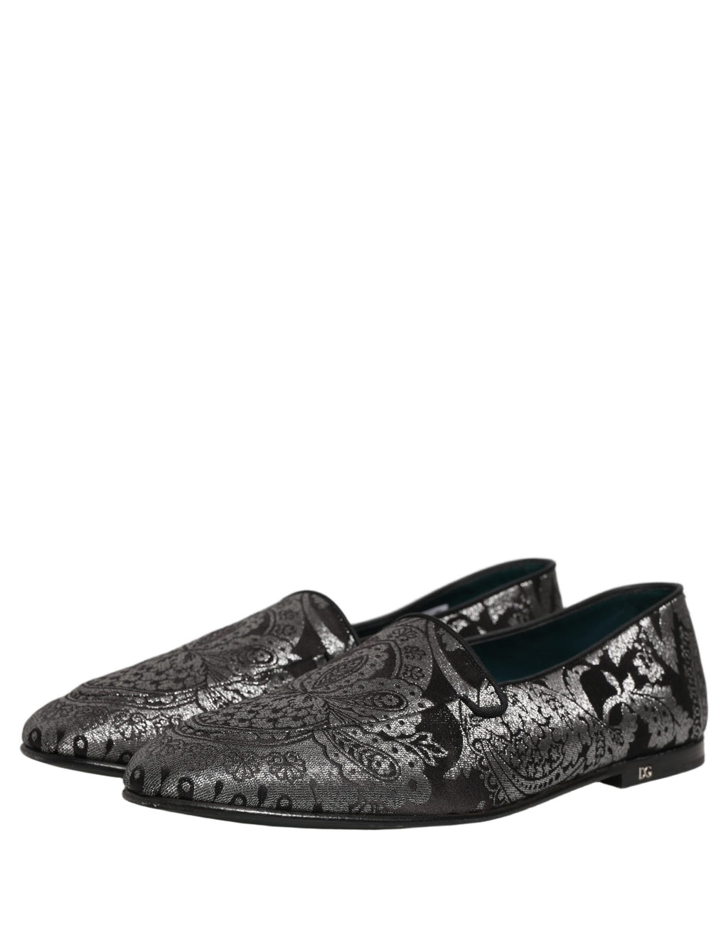 Silver Jacquard Leather Slip On Loafers Shoes
