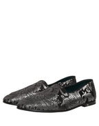 Silver Jacquard Leather Slip On Loafers Shoes