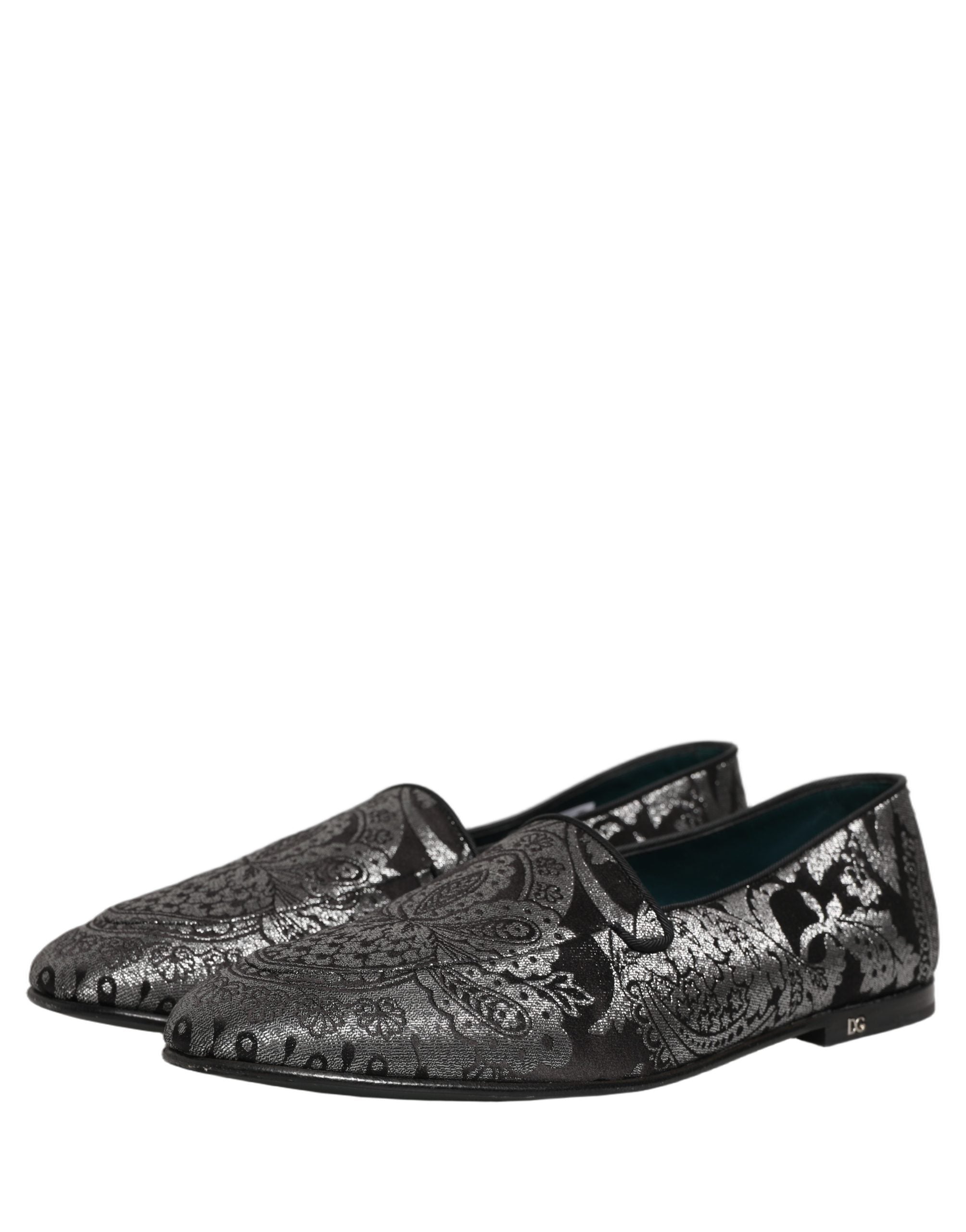 Silver Jacquard Leather Slip On Loafers Shoes