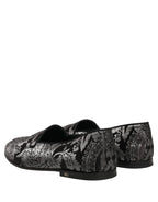 Silver Jacquard Leather Slip On Loafers Shoes