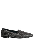 Silver Jacquard Leather Slip On Loafers Shoes