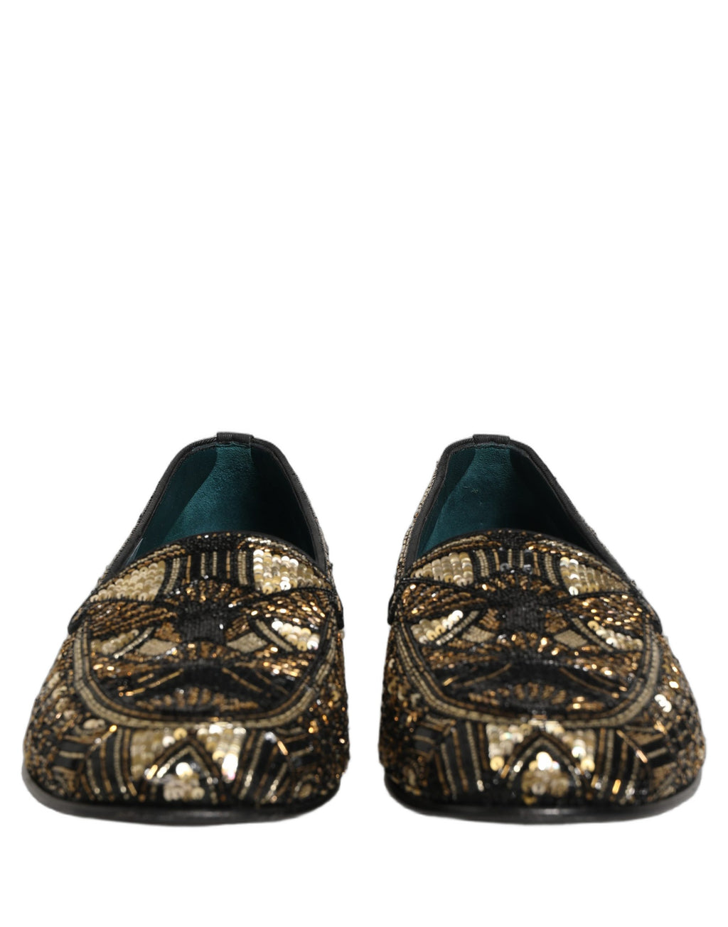 Black Gold Embellished Slip On Loafers Shoes
