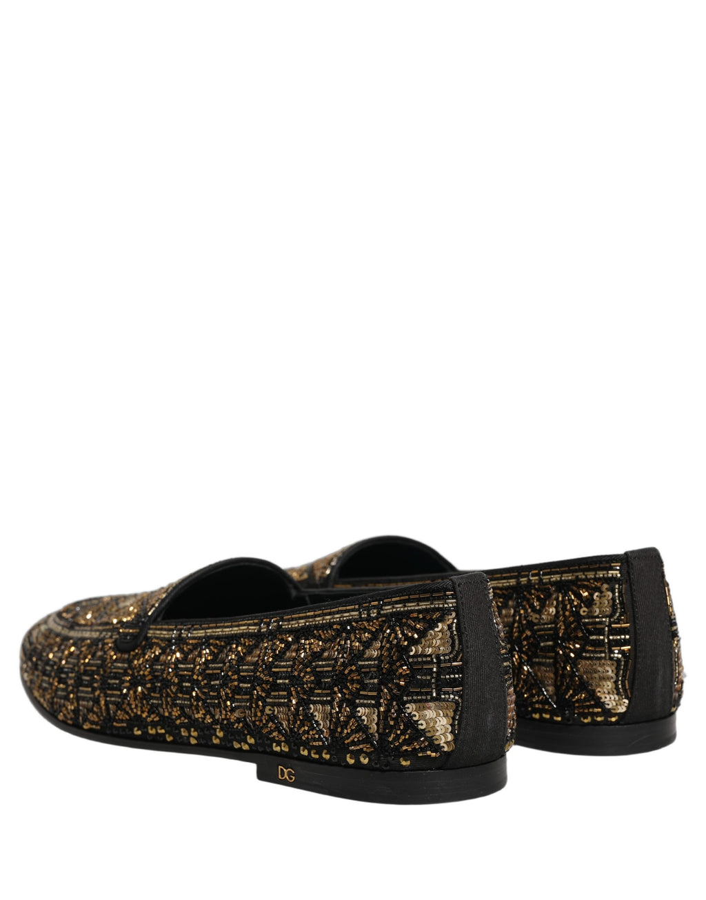 Black Gold Embellished Slip On Loafers Shoes