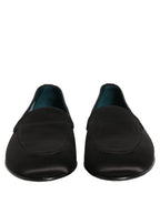 Black Satin Logo Slip On Flats Loafers Shoes
