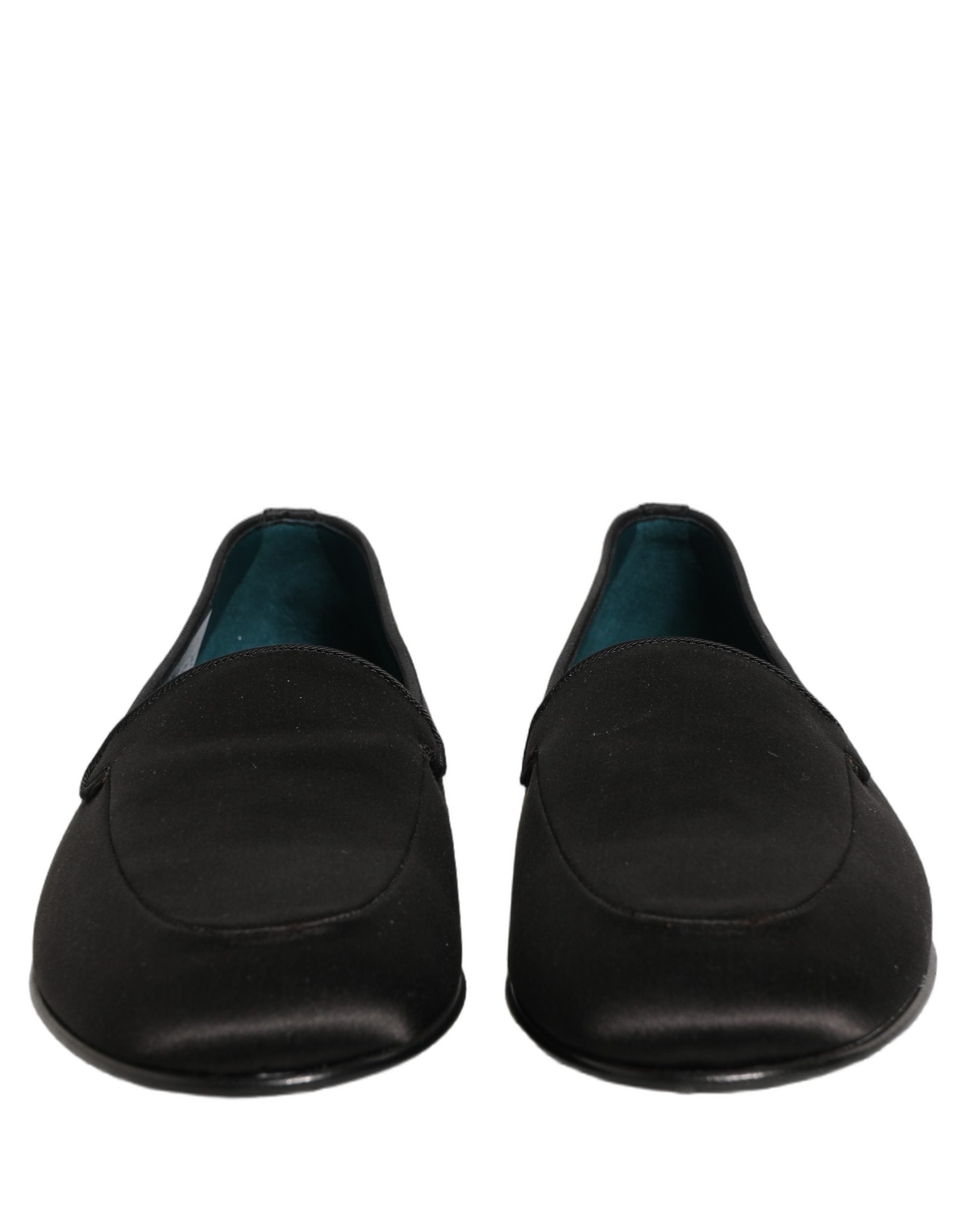 Black Satin Logo Slip On Flats Loafers Shoes
