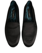 Black Satin Logo Slip On Flats Loafers Shoes